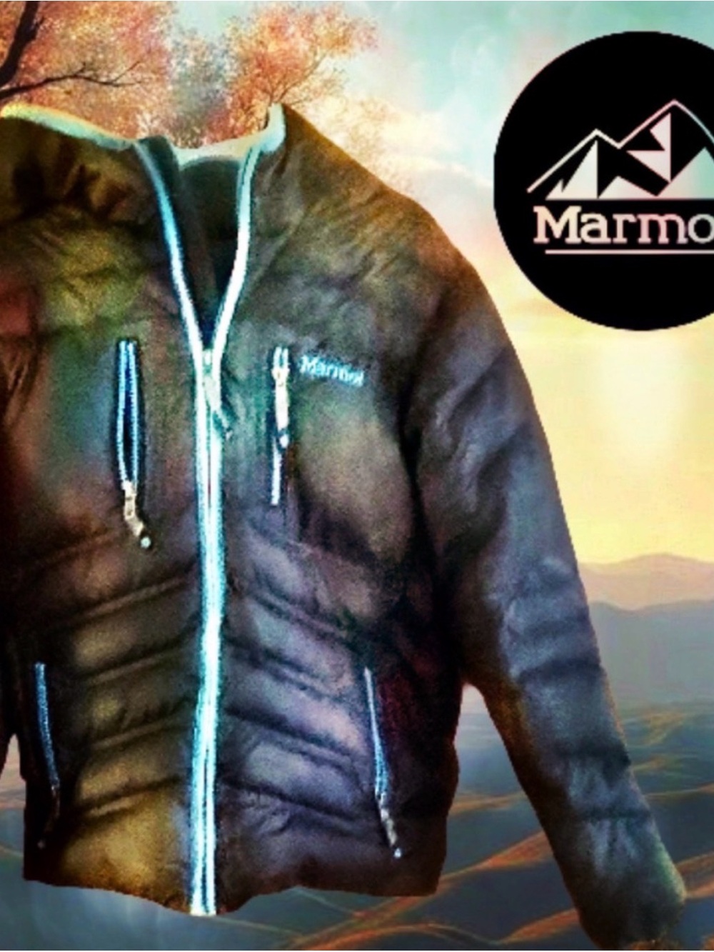 Marmot Men's Black & Blue Puffer Hoodie Jacket